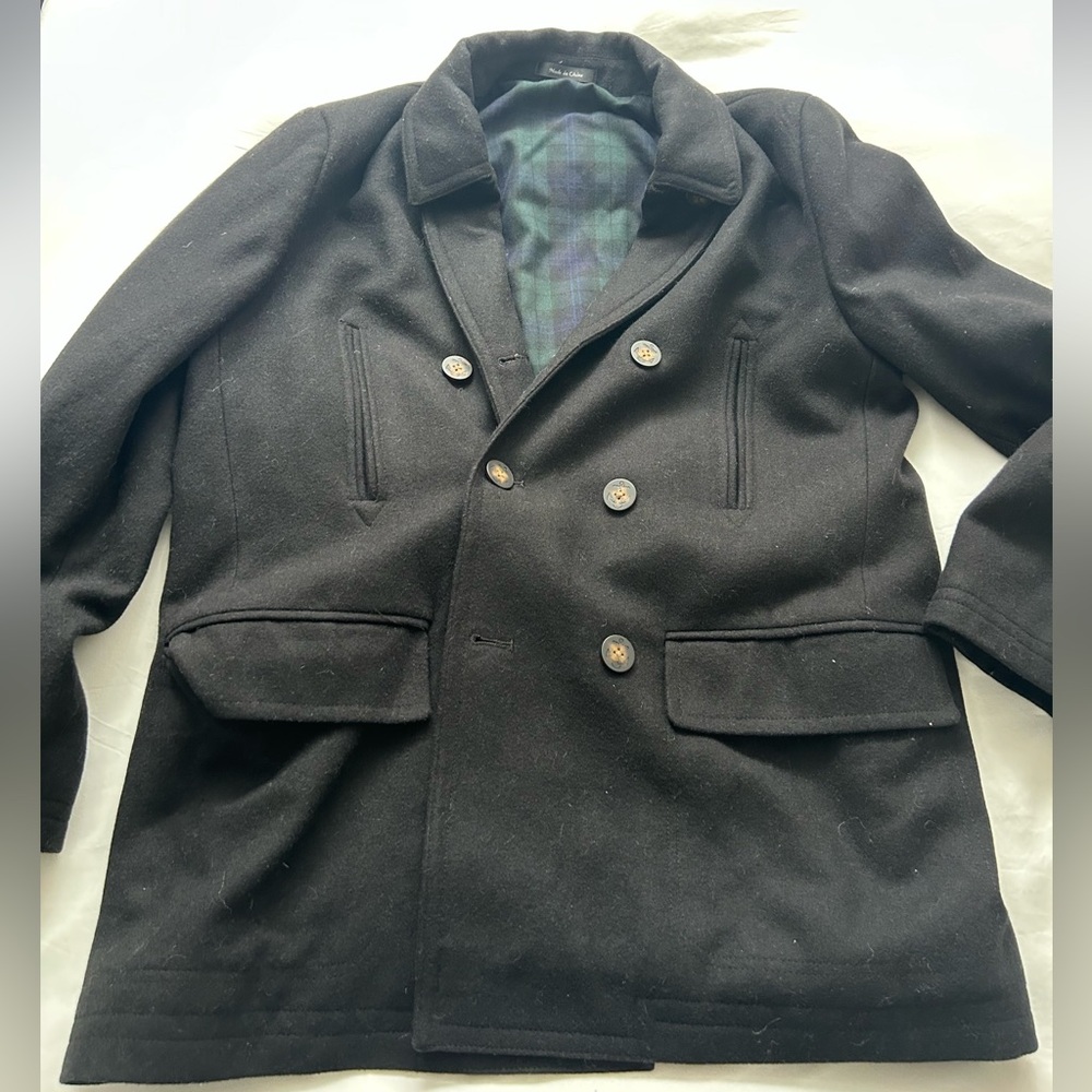 Ralph Lauren Black Double-Breasted Pea Coat Wool Jacket Heavyweight